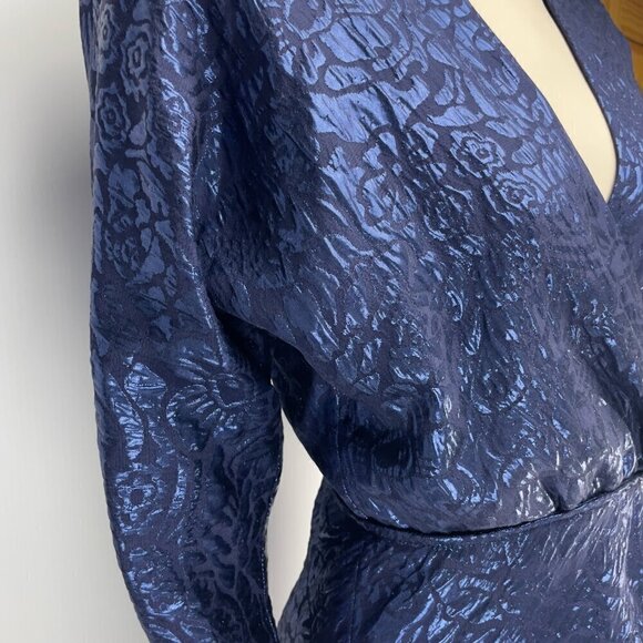 ETRO 2480$ NWT Wrap-effect Metallic Cloqué Floral Ruched Dress Royal blue IT 40 - Picture 11 of 16